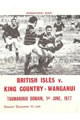 Wanganui-King County v British Lions 1977 rugby  Programme